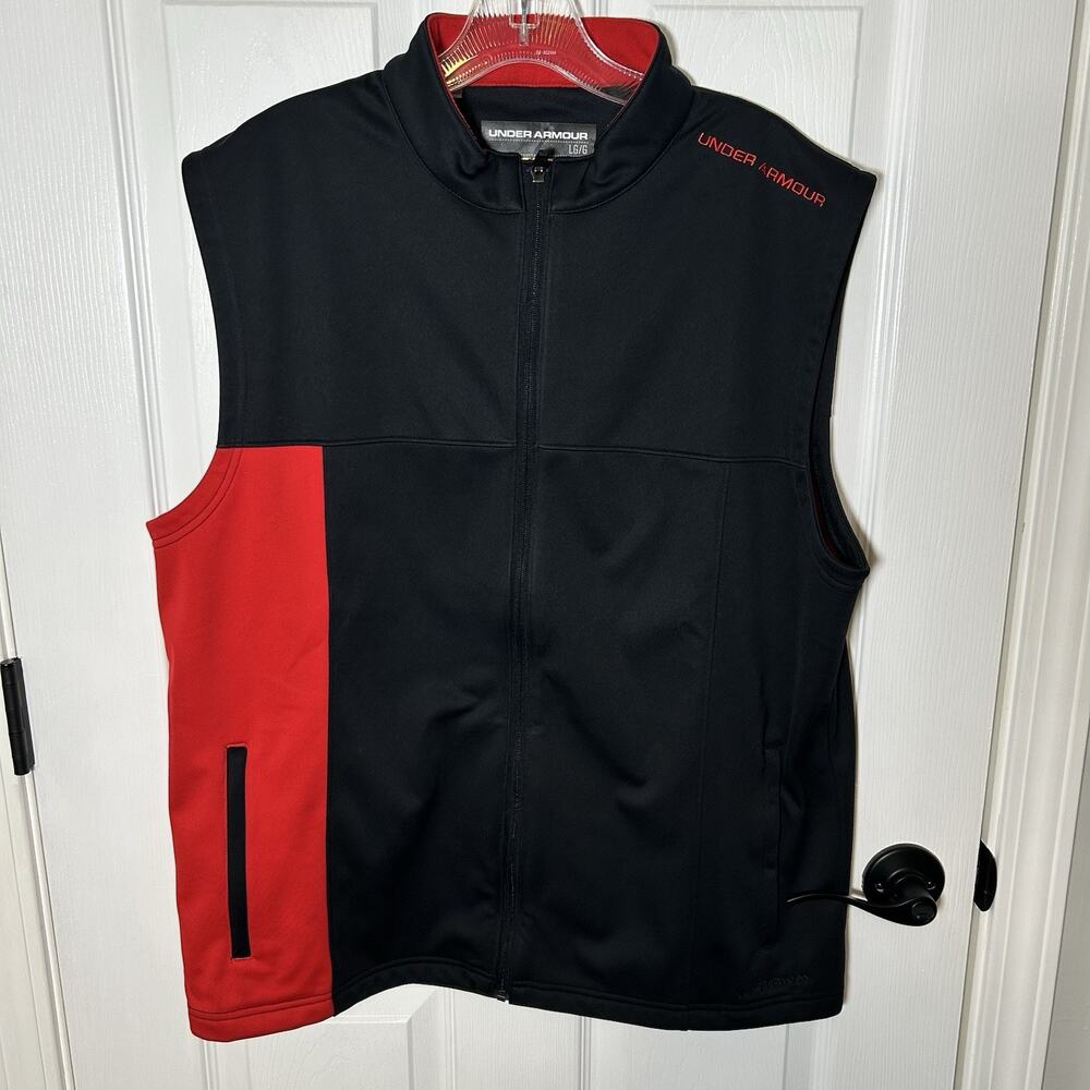 Under Armour Vest Men’s Large UA Storm Softshell Vest Fleece Lined Black & Red
